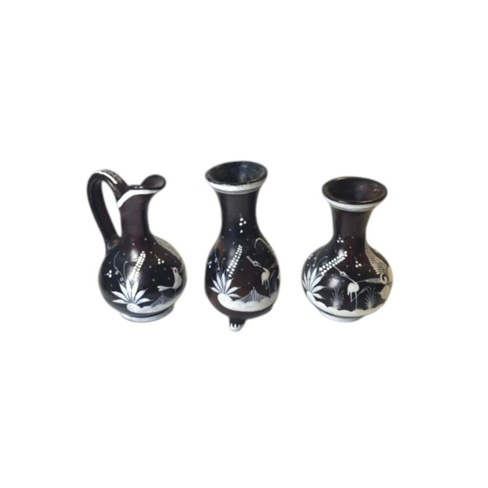 Vintage Tonalá Mexico J.P. Signed Folk Art Pottery Set of 3